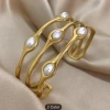 European and American InS-style high-end layered ring, geometric mother-of-pearl metal style commuter bestseller, threaded personalized high-end women's ring Specification image